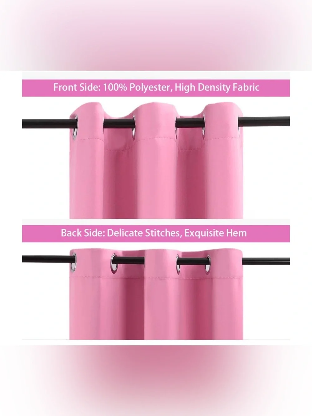 Solid Pink Grommet Top Window Curtains - Pair